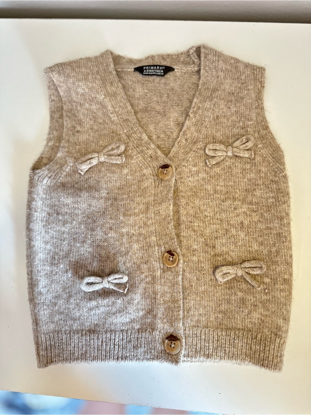 Primark Beige Bow-Accent V-Neck Sweater Vest
